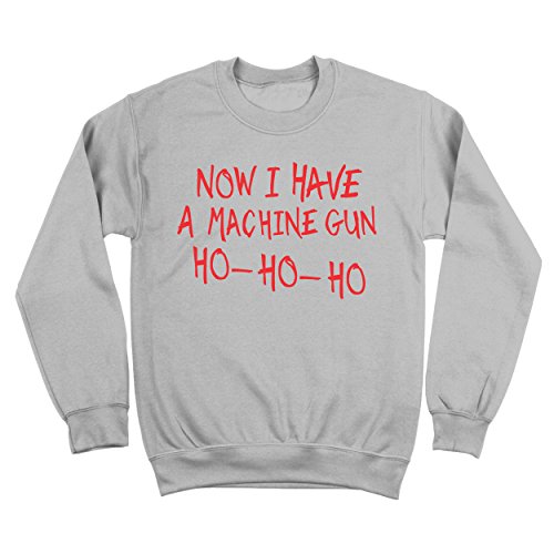 Donkey Tees Now I Have A Machine Gun Ho Ho Ho Funny Retro Holiday Christmas Party Mens Sweatshirt X-Large Gray