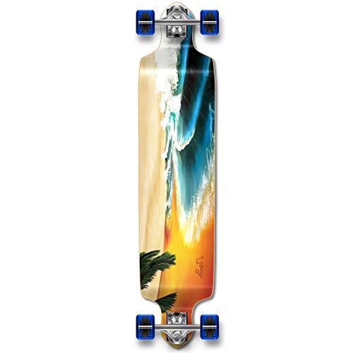 Yocaher Longboard Skateboard 41.25' x 10' Complete Drop Down Cruiser Long Board w/Premium Black Grip Tape, Heavy Duty Aluminum Alloy Truck, 71mm Longboard Wheels - Beach