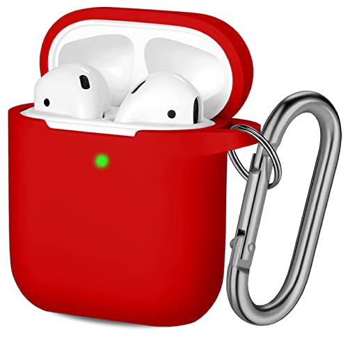 Hamile Compatible with AirPods Case Cover, Soft Silicone Protective Skin (Front LED Visible) Designed for Airpod 2/ AirPod 1 with Keychain Accessories, Women Girls Men Boys,Red