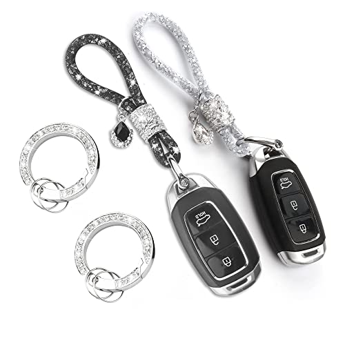 Fehlot Car Keychain for Women,Keychain Accessories With Bling Rhinestones,Car Key Chains Fashionable Glitter Key Ring with Horseshoe Buckle Screwdriver (White & Black)