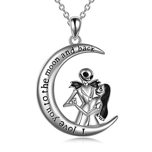 Nightmare Necklaces Before Christmas 925 Sterling Silver Sally and Jack I Love You to The Moon and Back Jewelry for Women Wife Girlfriend Couple