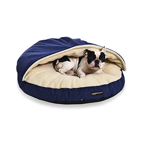 Amazon Basics Cozy Pet Cave Bed for Dog, Large 35 x 35 x 13 Inches, Blue