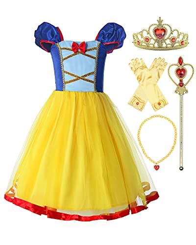 ReliBeauty Girls Elastic Waist Backless Princess Dress Costume with Accessories Yellow, 4T/120