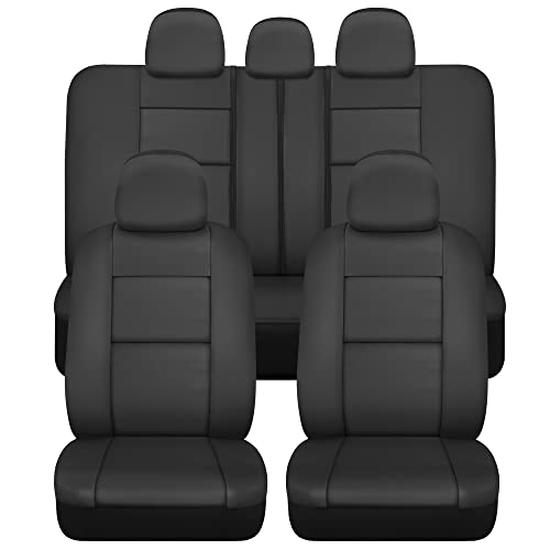 BDK Croc Skin Faux Leather Full Set Black – Front and Back Split Bench Seat Covers, Airbag Compatible, Interior Covers for Cars Trucks Vans and SUVs