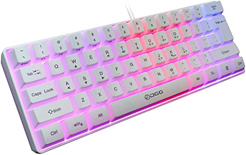 DGG 60% Wired Gaming Keyboard, Pudding Keycaps with Translucent Layer, RGB Backlit Ultra-Compact Small Keyboard, Waterproof Mini Compact 61 Keys Keyboard for PC/Mac Gamer, Typist, Travel, White