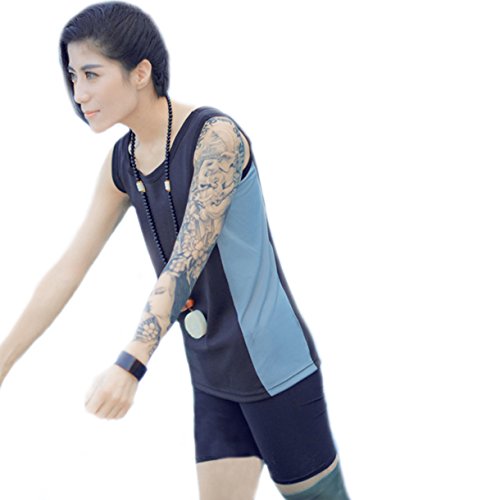 BaronHong Women Lesbian Tomboy Zip Up Chest Binder Quick-Drying Swimwear Vest Tank Top+Swimming Pants(Black,L)