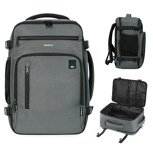 ECOHUB 16'' Travel Backpack Carry On Underseat Airline Approved Personal Item Travel Bag with Multi-Pockets Laptop Backpack Casual Daypack Small Backpack Lightweight for Women Men, Grey