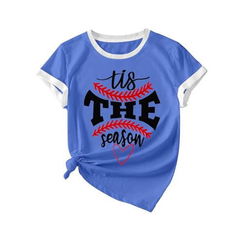 Lightning Deals of Today Prime Tis The Season Baseball Shirt for Women Women’s Short Sleeve Tops Boatneck Tops for Women Cute Tops for Women Unisex Graphic tees unclaimed Packages Blue-1 XXL