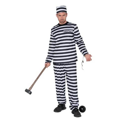 Spooktacular Creations Prisoner Costume Adult Men Inmate Jailbird Jumpsuit for Halloween Dress Up Party, Role Play Cosplay-M