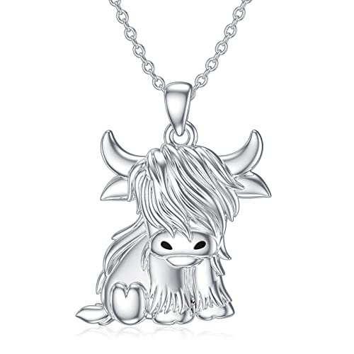 MEIDERBO Highland Cow Necklace for Women 925 Sterling Silver Cow Necklace Pendant Highland Cow Jewelry Gifts Animal Cow Lover