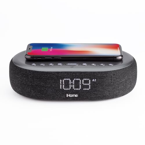 iHome TIMEBOOST Qi-Certified Wireless Charging Alarm Clock with Bluetooth Speaker, Auto-Dimming, Snooze, Battery Backup and USB Charging (Model iBTW41BG)