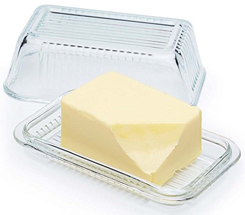 Circleware Farm Glass Butter Dish with Glass Lid, Multi-Purpose Preserving Serving Dessert Dish Tray, 6.75' x 4', Glassware for Cream Cheese, Cake, Salad, Candy, Foods & Best Selling Gift Ideas
