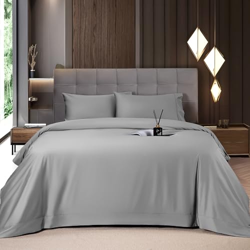 Shilucheng Cooling Breathable Bamboo_ Bed Sheets Set - King Size,1800 Thread Count Super Silky Soft with 16 Inch Deep Pocket, Machine Washable, 4 Piece (King,Grey)
