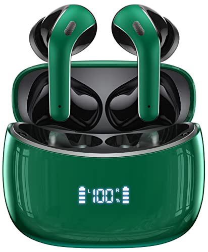 Wireless Earbuds Bluetooth Headphones 60H Playtime Ear Buds with LED Power Display Charging Case Earphones in-Ear Earbud with Microphone for Android Cell Phone Gaming Computer Laptop Sport Green