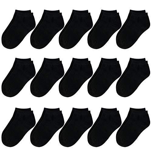 BOOPH Kids Socks for Boys Girls Low Cut Athletic Ankle Socks 6-8 Years Black