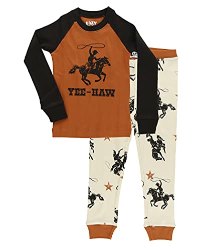Lazy One Warm Long-Sleeved Kids' Pajamas for Girls and Boys, Funny Kids' Pajama Sets, Cozy, Comfy, Cowboy, Cowgirl, Horse, Rodeo (Yeehaw, 6)