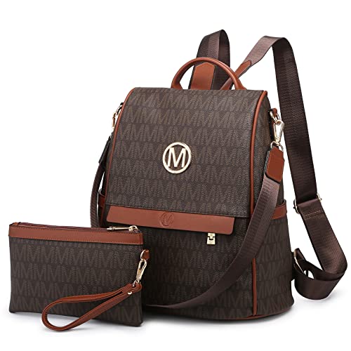 MKP Women Fashion Backpack Purse Multi Pockets Signature Anti-Theft Rucksack Travel Ladies Shoulder Bag Handbag 2Pcs