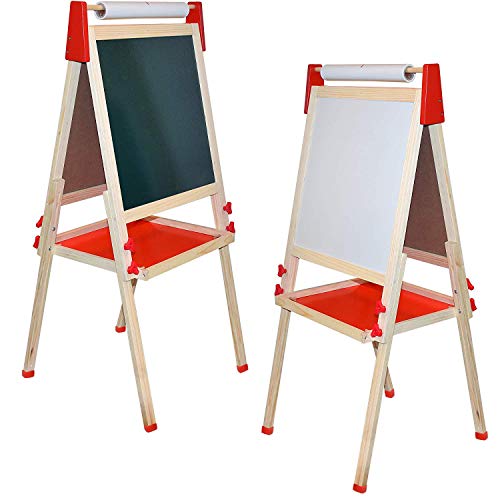 Deluxe Standing Art Easel, Dry-Erase Board Chalkboard Magnetic Whiteboard Paper Roll and Accessories, Ultimate All-in-One Wooden Kid's Art Easel