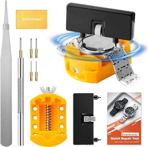 Watch Battery Replacement Tool Kit,Eventronic Watch Repair Kit with Watch Band Tool,Stainless Steel Watch Back Remover Tool Including 2 in 1 Spring Bar Tool Watch Case Holder,Tweezers,with Carry Case