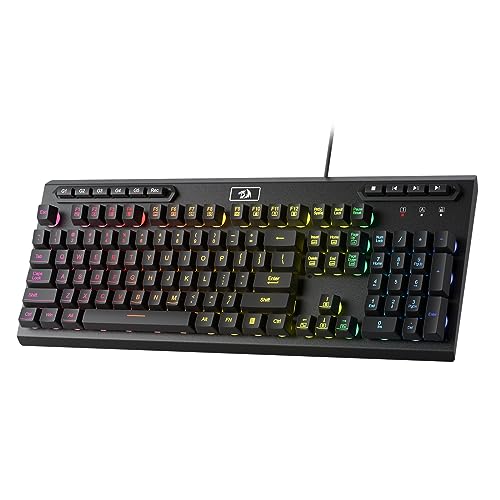 Redragon K513 RGB Membrane Gaming Keyboard, Standard 104 Keys Linear Mechanical-Feel Keyboard w/ 5 Extra On-Board Macro G Keys, Dedicated Media Control, Solid Metal Top Case