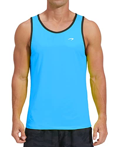 KPSUN Men's Quick Dry Swim Tank Tops Workout Athletic Gym Bodybuilding Fitness Sleeveless Beach Shirts Big and Tall(Sky Blue,L)