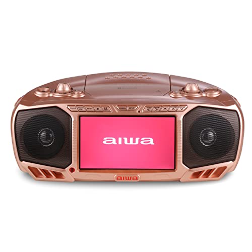 Aiwa Portable Boombox, Crystal Clear Sound with 3W x 2 Speakers and Bass Function, Featuring a 7' LCD Display, Bluetooth Connectivity, FM Radio, CD/DVD Player, Streaming on Roku and Amazon Firestick
