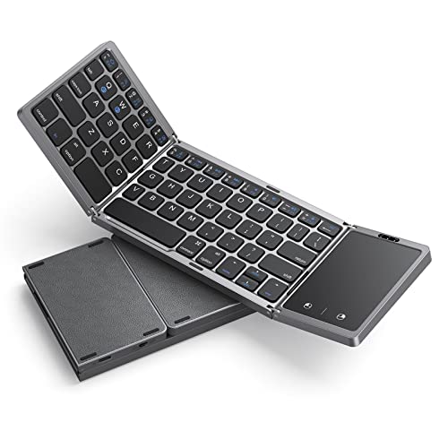 seenda Foldable Bluetooth Keyboard for Travel, Tri-Folding Wireless Portable Keyboard with Touchpad, Rechargeable Multi-Device Small Keyboard, for Laptop Tablet PC Smartphone Windows iOS Android