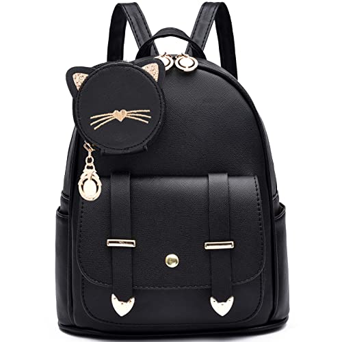 I IHAYNER Women Fashion Backpack Mini Backpack Purse for Women Satchel Bag Cute Leather Small Backpack Purse with Kitty Purse Black