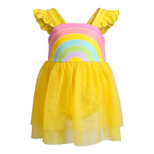 Youngland Baby Girl's Romper Tutu Dress, Yellow Rainbow, 6-9 Months