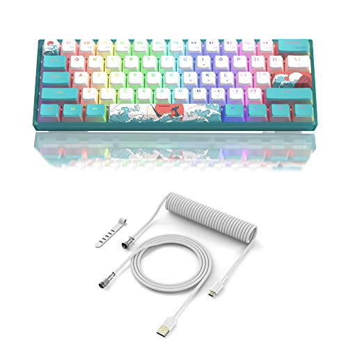 Womier 60% Percent Keyboard, WK61 Mechanical RGB Wired Gaming Keyboard + Oiled Cable - Detachable Aviator Coiled Keyboard Cable Type C to USB A Mix 5.9in