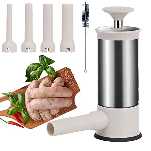 Hendiy Sausage Stuffer, Sausage Stuffer Machine Stainless Steel Vertical Homemade Sausage Maker 4 Stuffing Tubes, Fast Sausage Filling Manual Sausage Stuffer Machine(2LB)