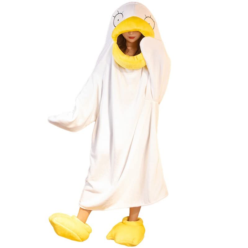 FLOWERFACEDFOX Winter Funny Cosplay Animie Gintama Elizabeth Duck Onesie Flannel Sleepwear Plush Nightwear Cartoon Duck Couple Home Clothes (L)