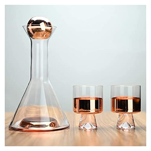 Whiskey Decanter Set, Wine Decanter Set Copper Coated Whisky Wine Glass Smoked Gradient Beautiful Wine Decanter Set Suit Made Lead-Free Crystal Smoky (Color : Copperplated)