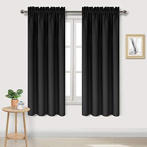 DWCN Blackout Curtains – Thermal Insulated, Energy Saving & Noise Reducing Bedroom and Living Room Curtains, Black, W 42x L 63 Inch, Set of 2 Rod Pocket Curtain Panels