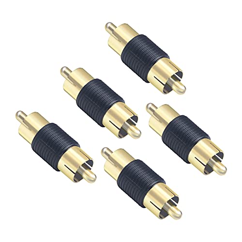 VCE RCA Male to Male Coupler 5-Pack, Gold Plated Dual Male Connector RCA M-M Adapter