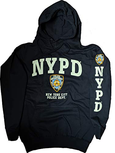 NYC FACTORY NYPD Hoodie White Sleeve Print Sweatshirt Navy Blue Medium
