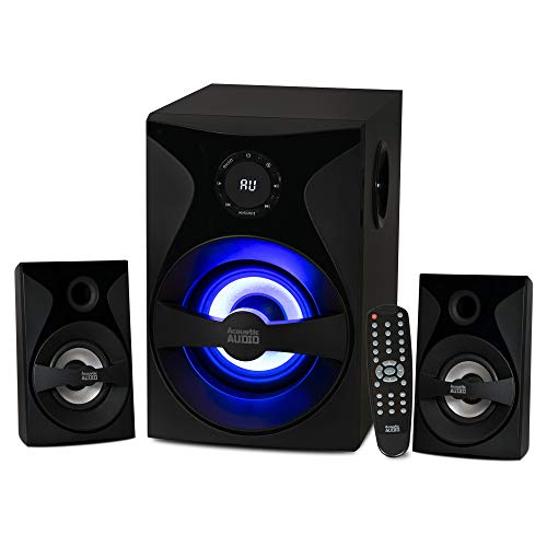 Acoustic Audio by Goldwood Bluetooth 2.1 Surround Sound System with LED Light Display, FM Tuner, USB/SD Card Inputs - Multimedia PC Speaker Set with Subwoofer, Includes Remote Control - AA2400 Black