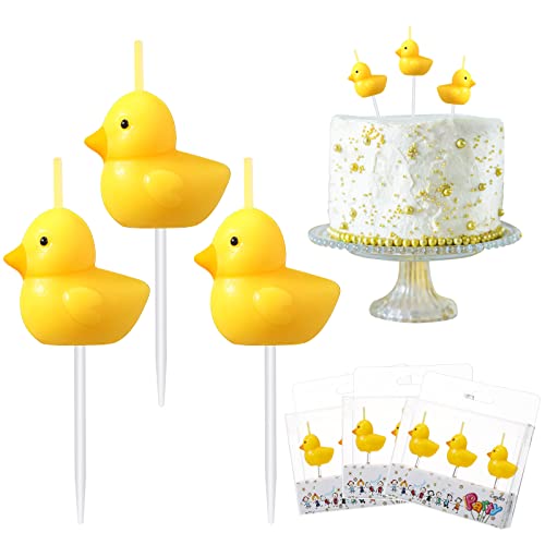 Coume 9 Pieces Yellow Duck Cake Candles Duck Birthday Decorations Cute Little Duckie Cupcake Candles for Kids Theme Birthday Party Baby Shower Decorations