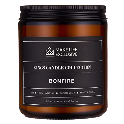 Scented Candles for Men | Bonfire, Mahogany & Teakwood Scented | Wood Wick, Long Lasting, Masculine Scents | Natural Soy Jar Candle for Home, Mancave & Bachelor Pad | The Perfect Mens Gift.