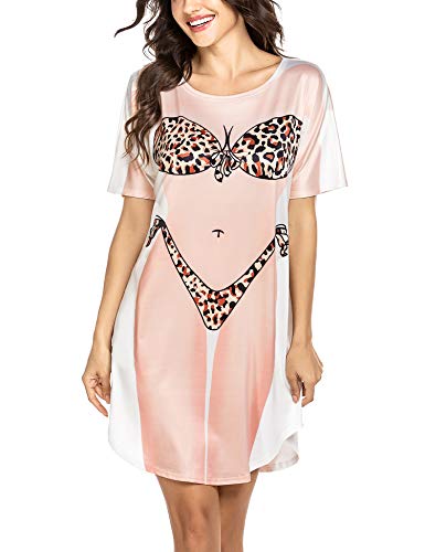 Ekouaer Womens Bikini T Shirt Funny Soft Bikini Body Cover Up Cute Bikini Shirt Dress Leopard Print M