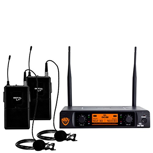 Nady DW-22 Dual Digital Wireless Lapel Microphone System - Dual fixed UHF frequency -Ultra-low latency with QPSK modulation - XLR and ¼' outputs