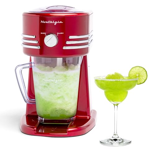 Nostalgia 40-Ounce Frozen Beverage Station Perfect For Slush Drinks, Snow Cones, Margaritas, Daiquiris, Stainless Steel Blades, Cord Storage, Retro Red