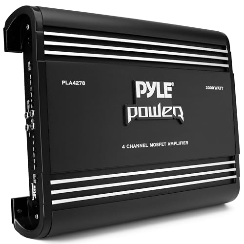 PYLE 4 Channel Car Stereo Amplifier - 2000W High Power 4-Channel Bridgeable Audio Sound Auto Small Speaker Amp Box w/ MOSFET, Crossover, Bass Boost Control, Silver Plated RCA Input Output - PLA4278
