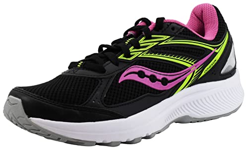 Saucony Women's Cohesion 14 Road Running Shoe, Black/Pink/Yellow, 8