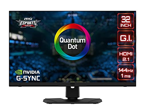 MSI MPG321UR QD 32' Gaming Monitor, 3840 x 2160 (UHD), IPS with Quantum Dot, 1ms, 144Hz, G-Sync Compatible, HDR 600, HDMI, Displayport, USB Type-C, Tilt, Swivel, Height Adjustable, Black