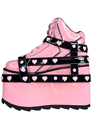 YRU Qozmo Bondage Heart in Pink Hologram/Black - Rave Festival EDM Techno Goth Halloween (numeric_6)