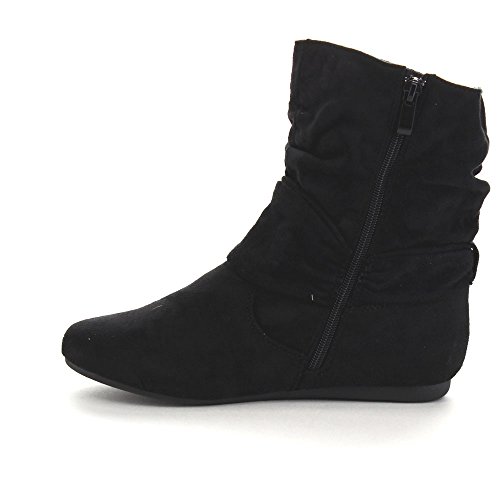 Beston Forever Selena-58 Women's Fashion Mid Calf Flat Heel Side Zipper Slouch Boots Black 9
