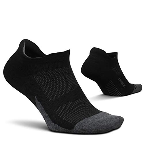 Feetures Elite Max Cushion No Show Tab - Running Socks for Men & Women - Athletic Compression Socks - Moisture Wicking - Large, Black