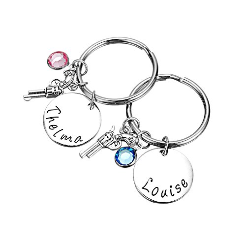 2pcs Thelma and Louise Pistol Gun Custom Stainless Steel Best Friend keychains (Round)