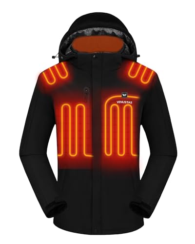 Venustas Men's Heated Jacket with Battery pack 7.4V, Windproof Electric Insulated Coat with Detachable Hood (XL)